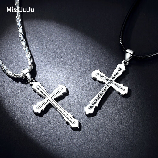 Miss JuJu men's platinum pendant trendy men's flame cross pt950 platinum pendant glossy car flower personalized pendant for women car flower version 8.9-9.1g+ with black leather rope