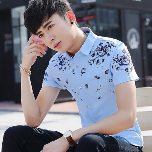 XCFREHT thin summer new short-sleeved shirt men's Korean style student handsome slim embroidered casual shirt men's trend 829 white M 80-100Jin [Jin equals 0.5 kg]