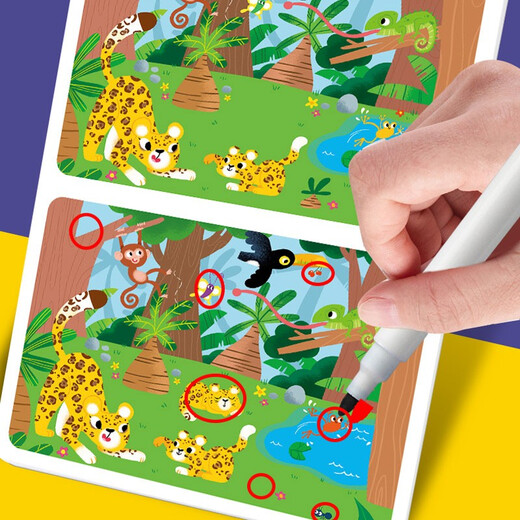 Focus training to find differences for 5-6 years old, intermediate level, left and right brain whole brain intelligence development, fun manual brain game cards to find differences, children's enlightenment educational early education toys, 64 pages of cards that can be erased and written repeatedly for training
