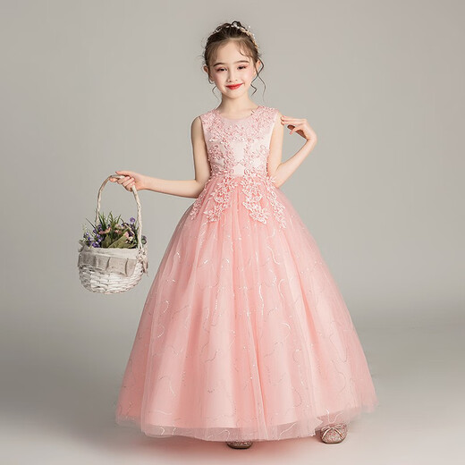 Dev Ake Children's Robe Girl Princess Jirt Host Host Gend Performance Performance Performance Night Robe Petit Girl Wedding Summer Big Boy BX683 Long Mannevel sans manches Pink 150 (suggéré 61-70 Jin [Jin est égal à 0,5 kg]))