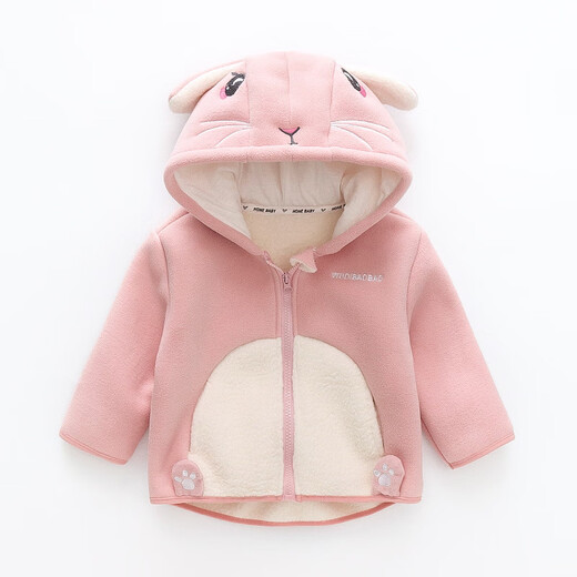 JINBUDING 2024 Children's Polar Fleece Jackets Children's Clothing Boys and Girls Clothes Velvet Thickened Baby Autumn Jackets Cartoon Polar Fleece/Bunny Pink 90 cm