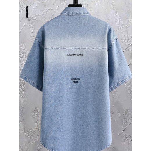 Woodpecker (Tucano) Denim-Kurzärmel-Hemd Herren Retro Thin Trendy Casual Top Teenager Student mit Taschenhälfte T698 Black XL Geeignet für Gewicht 115 Jin [Jin gleich 0,5 kg] -130 Jin [Jin gleich 0,5 kg] tragen]
