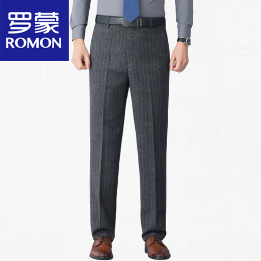 罗蒙（ROMON）羊毛西装裤秋冬厚款中年宽松直筒男裤商务休闲长裤爸爸西装裤 Z6621中灰条纹【羊毛】 33 【2尺6腰围】