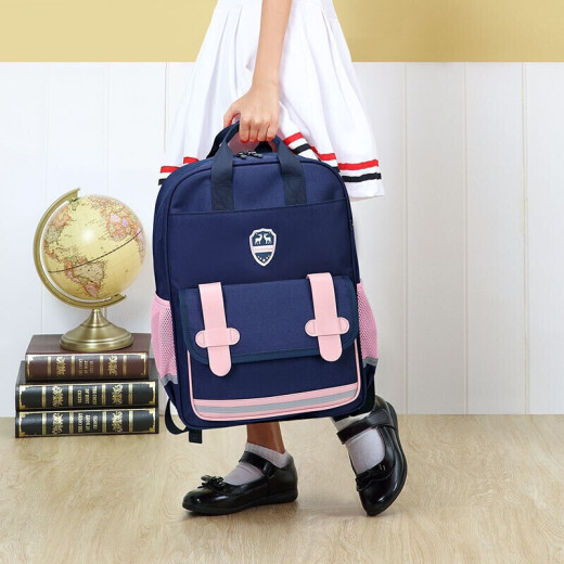 VnineCity Hong Kong Ninth Castle primary school student school bag girl 1-3-6 grade backpack burden reduction large capacity portable shoulder children's school bag CS0BV3985C blue with pink