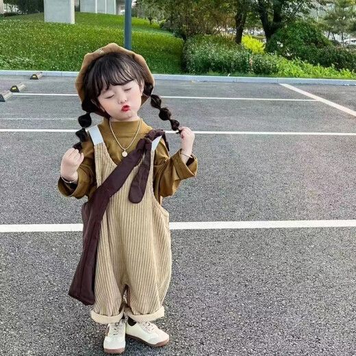 格素凡男女童秋季背带裤套装新款学院风打底衫T恤洋气宽松吊带裤韩版 主图款 80 【建议身高75-85】