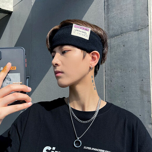 Shufen Black Hairband Männer und Frauen Internet Promi Korean Korean weit geschnittene Kopfschmuck neutraler Stil gestricktes Hut Stirnband Einfache Sporthaarzubehör F0857 Schwarz gestricktes Haarband