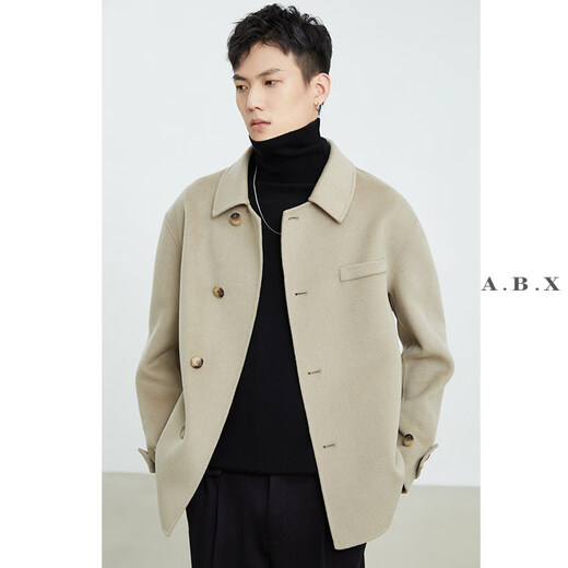a.b.x冬季鹅绒里衬全羊毛双面呢夹克男宽松短款羊毛大衣男士外套 大象灰 XL/180