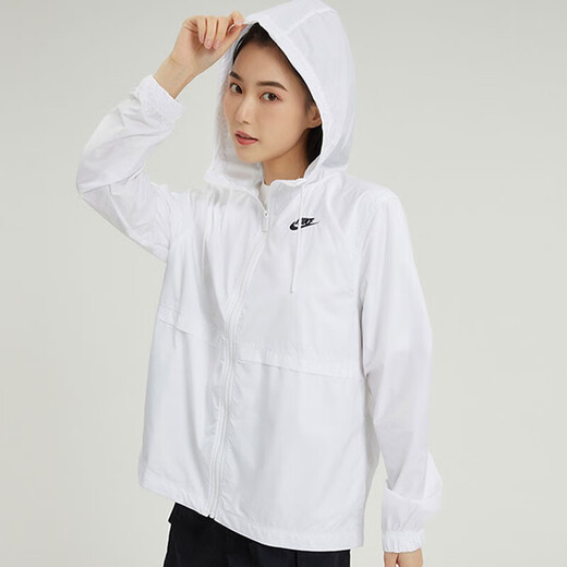 耐克（NIKE）外套女装夏季运动服宽松连帽休闲夹克梭织开衫上衣DM6180 DM6180-100白色  M