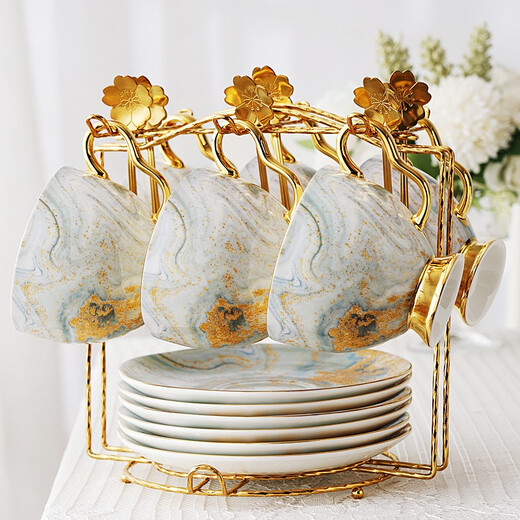 Muzi worry-free European gold-plated bird rack coffee cup and saucer storage rack hanger upside down drain cup holder tea cup holder home heart-shaped cup holder