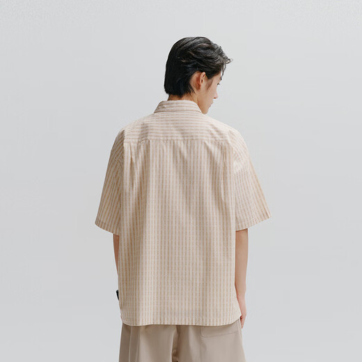 Peacebird men's casual shirt jacquard full-page checked shirt men's short-sleeved summer simple light yellow first batch (wide type) XL