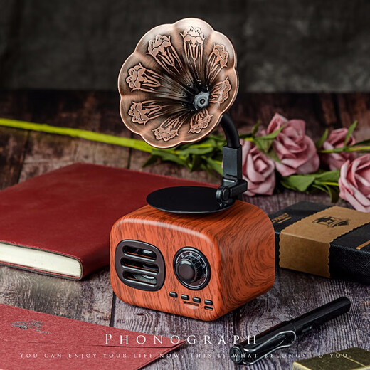 Starry Sky Deer New Creative Retro 3D Wireless Bluetooth Speaker Gramophone Mini Card USB Drive Portable FM Radio Computer Original Wooden Audio Mobile Speaker Bass Gift Brand New Walnut [can be plugged in USB Drive/connected to computer]