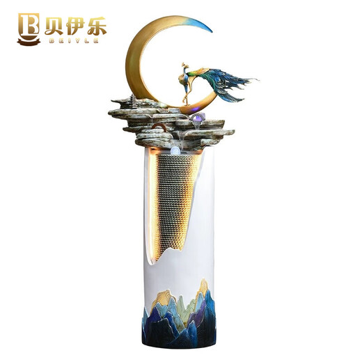 贝伊乐孔雀流水落地摆件新中式现代客厅玄关办公室工艺装饰乔迁开业礼品 鹊舞映月 小号（138*60*36cm）