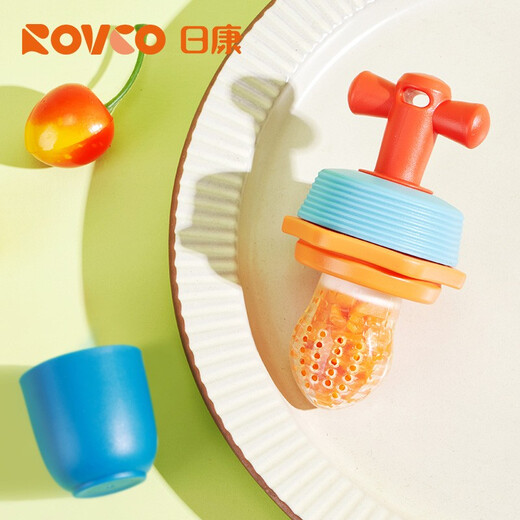 Rikang chewable baby fruit chews, oral chewing bag, fruit and vegetable juice auxiliary feeder, 3 months and above, spiral pusher, yellow, 1 pack