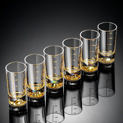 Genas Jinshan Erliang white wine glass set with scale wine divider for home use 2 liang crystal glass high-end wine glass 100ml Jinshan Erliang cup 6 pieces + gold cup holder