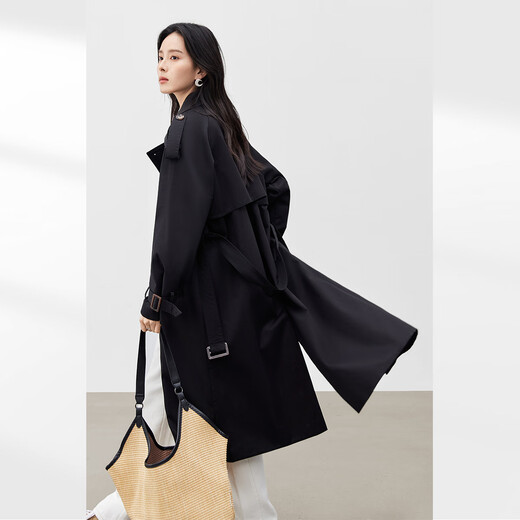 Dialogue French high-end super good-looking windbreaker jacket for women 2025 autumn new loose cotton mid-length top vein black L