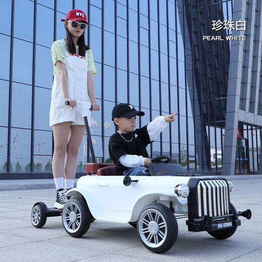诺童康帅儿童电动车四轮汽车小孩遥控玩具车推杆亲子车可坐大人电瓶车 双驱白色 亲子车+扶杆+遥控/自驾