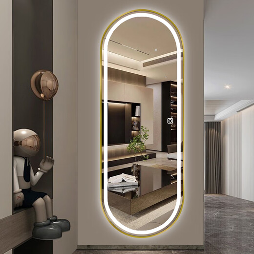 Babuqi Aluminiumlegierung Smart Dressing Spiegel LED Ganzkörperspiegel mit Wandlampenwand hängender Spiegel Hanging Wand Home Schlafzimmer Anpassungsspiegel Single Touch weiße Helligkeitsklingel-Einklappermodell Gold gebürstetem Draht 400*1200mm