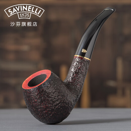 沙芬（SAVINELLI）意大利罗马风情石楠木烟斗套装P104R黑烟嘴677弯斗进口烟斗 【经济套装：烟斗+基础配件】