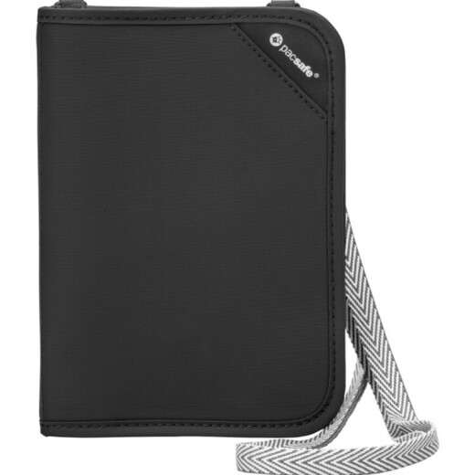 Pacsafe 钱包Rfidsafe V150护照包RFID防盗刷卡包多隔层防割安全带证件包 Black