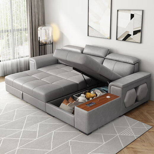 Multi-function foldable sofa bed small apartment double living room can lie down technology dual-purpose telescopic storage sitting and lying intelligent technology cloth sponge model [color notes] 2.55 meters outer diameter [Guifei sofa bed]