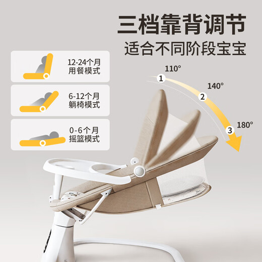 Merebele mecedora para bebés Baby Electric Cuns Electric Bed Redlin Baby Coaxing Hool para silla recién nacida de luna llena de luna llena Té de té de té [cama mecedora eléctrica + rueda universal + varilla de empuje]
