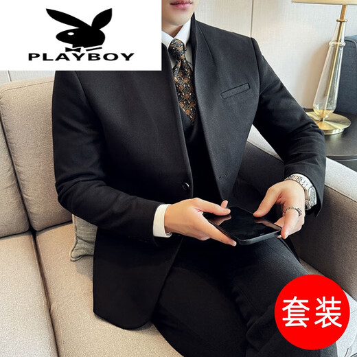Playboy (PLAYBOY) 2025 young and middle-aged men's autumn and winter suits, high-end stand-up collar jackets, new business casual style suits, new black single-piece suits M