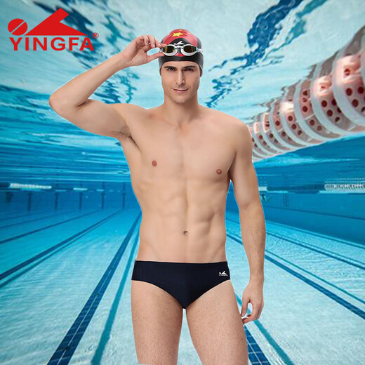 英发（YINGFA）男士成人儿童泳裤三角低腰游泳裤专业款竞速训练比赛泳裤男童9202 9202-1黑色 S(建议1尺6-1尺7)