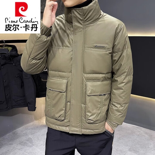 皮尔卡丹反季节热卖冬季羽绒服男无帽立领加厚保暖外套中青年短款休闲男装 黑色WPL9853立领皮纹羽绒服 XL 120-140