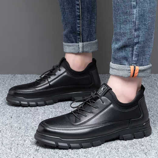 Zhenxiqi business leather shoes for men, casual sports, breathable soft soles, non-slip, heightening, comfortable and wear-resistant shoes for young students, black, heel height 3 cm, size 42