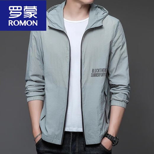 Romon Sommer lässiger Sonnenschutzkleidung Männer Dünne Outdoor-Kapuze UV Sonnenschutz Kleidung Herrenjacke N9928 Hellgrün 2xl 185 150-165Jin [Jin ist gleich 0,5 kg]