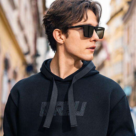 
Mr. Bu Bu webbing hooded sweatshirt for men 2025 spring and autumn letter pattern design loose top KT15738 graphite black 3XL (190)