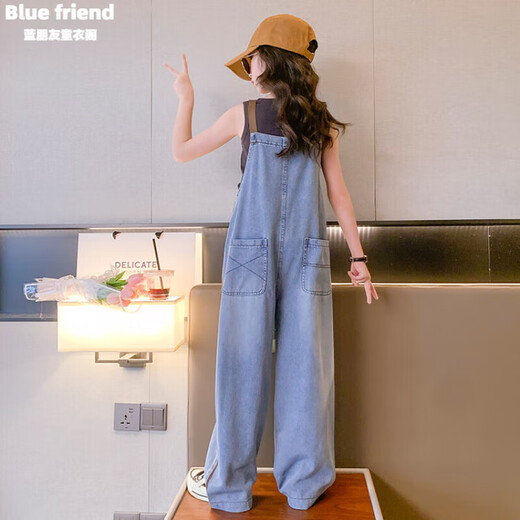 Girls denim overalls 2025 new children's fashionable autumn clothes Korean version of street big children's suspender pants overalls 160