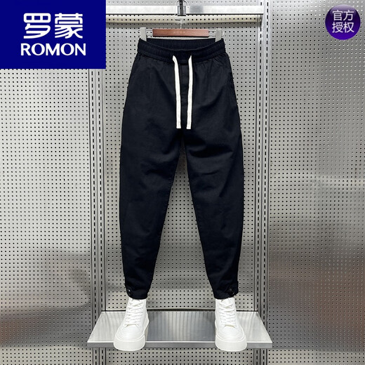 Romon Summer Fin-Men's Small Feet Pantalones casuales sueltos de la pierna ancha con cremallera Lino de la entrepierna