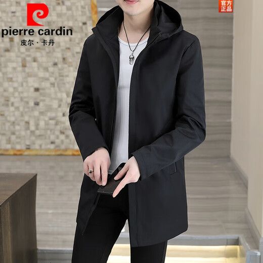 Pierre Cardin mid-length windbreaker jacket men's autumn 2026 new mature and stable men's trendy brand hooded slim jacket. Gram top 313 black 3XL 155Jin Jin equals 0.5kg -166Jin Jin equals 0.5kg or so