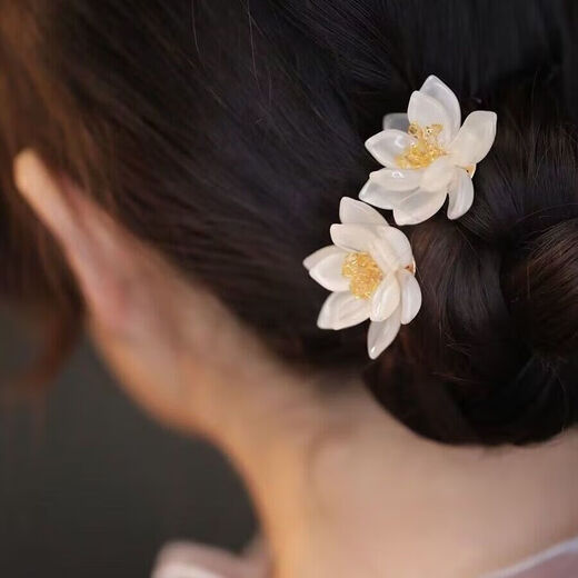 Meng Junchen ancient style Hanfu high-end cool hair accessories glazed lotus U-shaped hairpin lotus bun hair simple daily costume accessories flesh pink pair