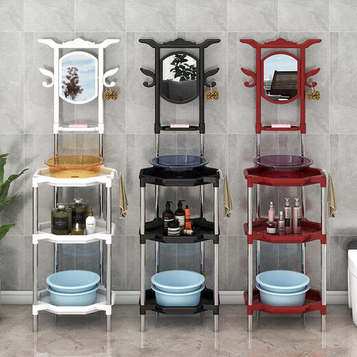 Tian Miaomiao Estante rural antiguo de pie para el hogar, estante para lavabo de baño simple para lavarse la cara y las manos con espejos 756 acero plástico de tres capas blanco con espejo
