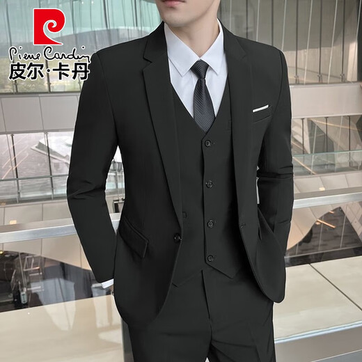 Pierre Cardin suit men's business Korean style casual formal suit three-piece groom's wedding dress men's light gray suit + pants + vest tie 2XL recommended 135-145 Jin Jin equals 0.5 kg
