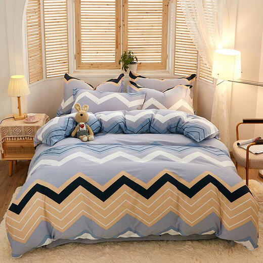 Avonting full cotton bed cover four-piece set pure cotton bed sheet quilt cover three-piece set 1.5-meter bed cover 4-piece set 1.8m bedding Aishang Geometric 1.2m bed cover style (quilt cover 150*200cm)