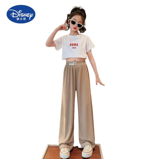 Disney Girls Pantalones rectos de patas anchas Summer 2024 Nuevos pantalones de seda de hielo para niños Mosquitos repelentes pantalones delgados pantalones de batido para niños medianos HL-1047 [Negro] 160 cm