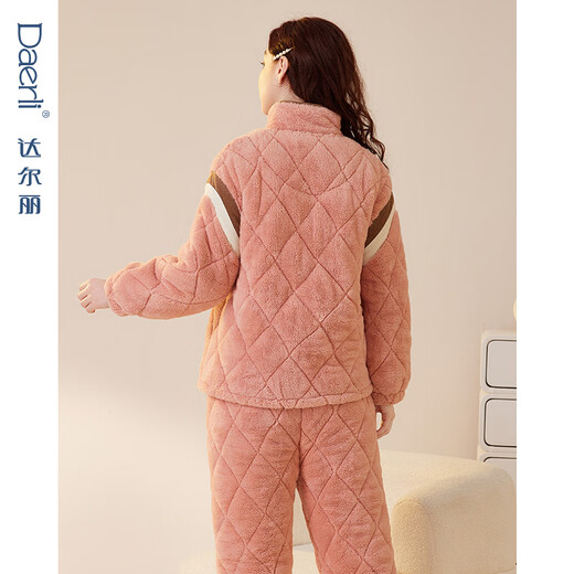 Dalli quilted couple's pajamas new three-layer thickened long-sleeved warm thickened quilted quilted home clothes for men and women suit T8237114-026-Orange Women L