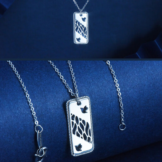 Pt.Charmpt950 platinum chain set hollow small square brand bird pendant women's clavicle O-shaped necklace as a gift for girlfriend, ready stock 4.7-4.8g, chain length about 42+3cm