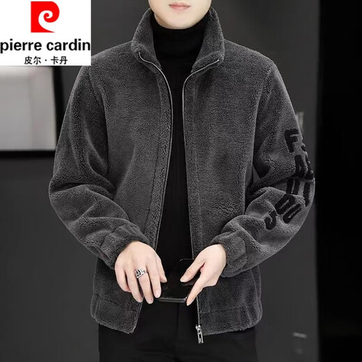 Pierre Cardin Fashionable Men's Jacket 2025 Autumn and Winter New Jacket Thick Warm Shearling Jacket Fur-in-Wool Gray 2XL Recommended 140-155Jin Jin equals 0.5 kg