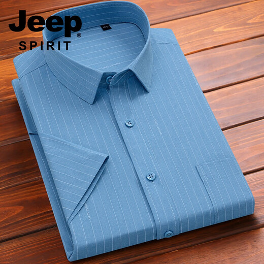 Jeep Spirit Bambus Faserhemd Männer kurzärmelig sommerdünnstil freieisern im mittleren Alter und älteren Vatern gestreiftes Eisseide-Hemd Sommer D815-12 mit Tasche M 3890-115jin [Jin gleich 0,5 kg]