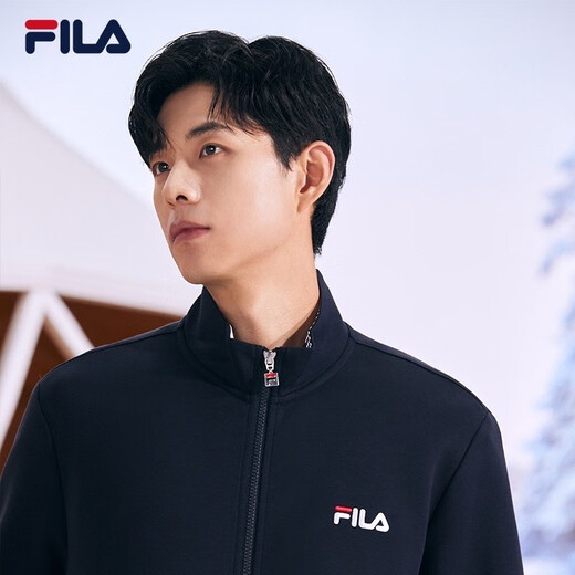 
FILA official men's knitted casual zipper jacket top autumn and winter stand collar business men's commuting jacket Legendary blue-NV XL 180/100A