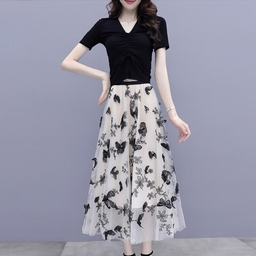 Pierre Cardin Skirt 2023 Women's New Slim Dress Temperament Suit Skirt Age-Reducing Western Fashion Fashion Mid-Length Skirt Black Suit L