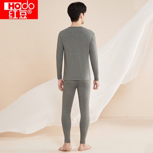 Hongdou Unterwäsche Herren Herbst Kleidung und Hosen Feste Farbe Baumwoll Ammoniak runden Hals dünne thermische Unterwäsche Set Tief Hanfgrau 175