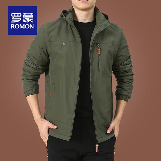 ROMON outdoor jacket men's jacket autumn and winter middle-aged men's autumn clothes top plus velvet jacket men's spring and autumn thick 9898 military green style plus velvet 2XL