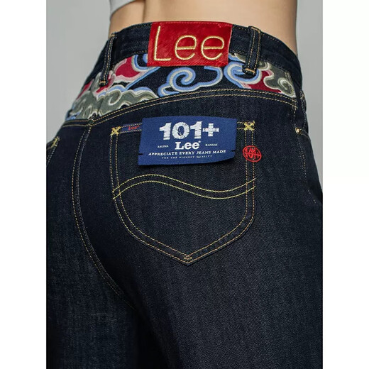 Lee牛仔长裤女2022秋季新品中国风高腰显瘦宽松直筒LWB1004115PN0 蓝黑色 LWB1004115PN00F898L00 24