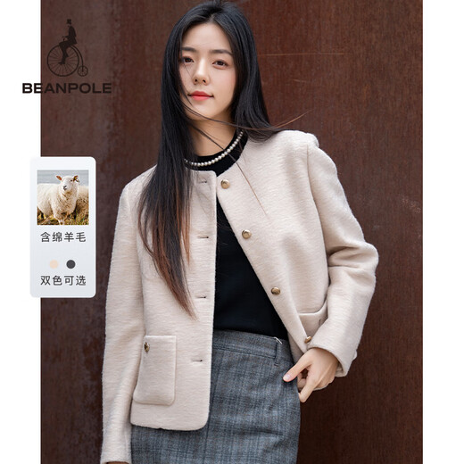 Beanpole New Year's gift Sheep wool women's quiet and luxurious long-sleeved tweed small style blazer dark gray S 160/84A
