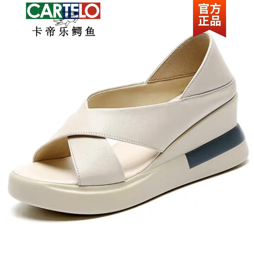 CARTELO brand trendy leather thick-soled heeled sandals for women 2025 summer new soft leather fish mouth shoes casual sponge cake mother shoes off white 35